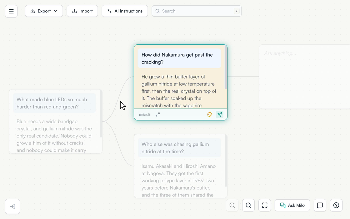 A node on the canvas is double-clicked, the node drawer opens under the card, clicking the palette icon in that drawer opens the swatch grid, and picking the amber swatch tints the card's body while its border keeps showing selection.