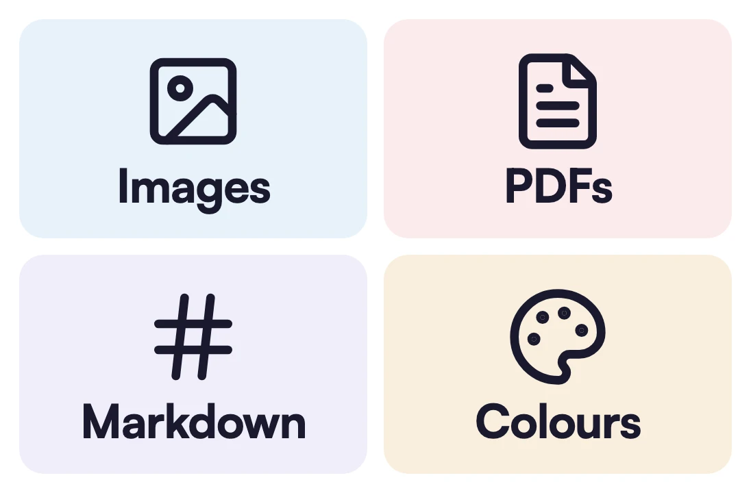 Images, PDFs, Markdown and colours: what a node can hold